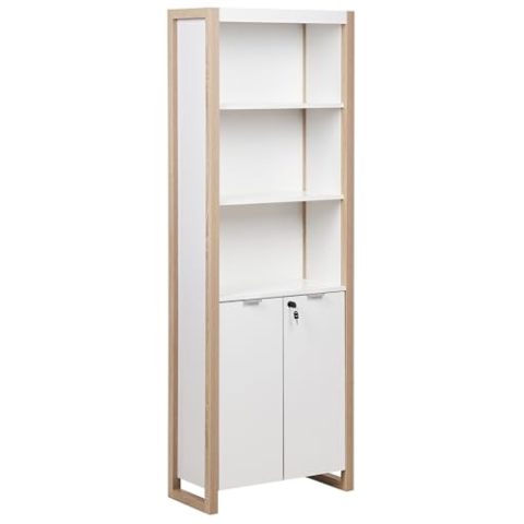 Beliani Regal Heller Holzfarbton/weiß 5 Fächer 2 Türen abschließbar für Büro Johnson