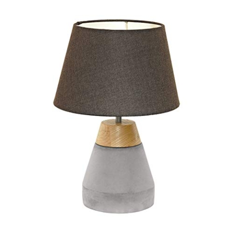 EGLO Tischlampe Tarega, 1 flammige Tischleuchte, Nachttischlampe aus Stahl, Holz, Beton, Stoff, Farbe: Grau, braun, Fassung: E27, inkl. Schalter