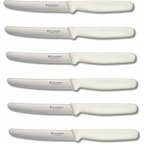 Victorinox 6 Stück Tafelmesser Set Standard mit Wellenschliff (Weiß)