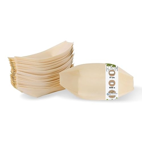 BIOZOYG 1000 Stück Buffet Zubehör Snackschalen Holz 17 cm - Alternative für Bambus Teller Einweg naturbelassen - Einweggeschirr modern - Catering-Zubehör Holzschalen