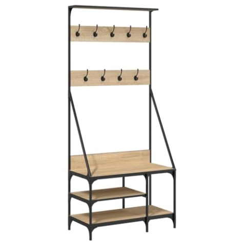vidaXL Kleiderständer, Garderobe mit Schuhablage, Freistehend Garderobenständer Standgarderobe, Flurgarderobe Kleideraufbewahrung, Sonoma-Eiche