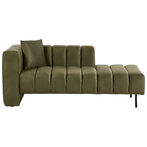 Beliani Chaiselongue Links Samt grün mit schwarzen Metallbeinen Kissen modern Lannils