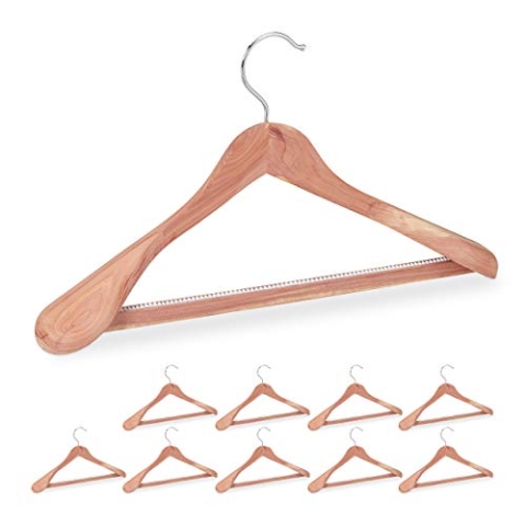 Relaxdays 15 x Anzugbügel Zedernholz, Mottenschutz, rutschfest & stabil, breite Kleiderbügel mit Steg, 45 cm, Bügel Set, Natur
