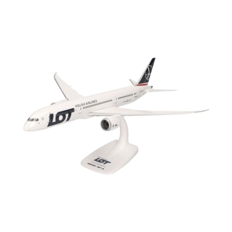 herpa Snap-Fit Modellflugzeug Lot Polish Airlines Boeing 787-9 Dreamliner, Miniatur im Maßstab 1:200, Sammlerstück, Modell mit Standfuß, Kunststoff, Weiß