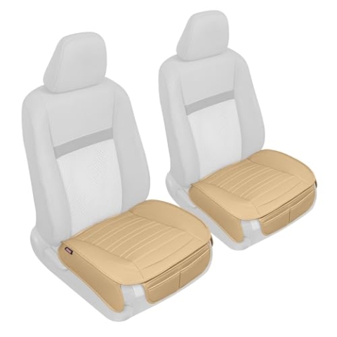 Motor Trend Sitzbezüge für Autos LKW SUV Kunstleder Beige Gepolsterte Sitzbezüge mit Aufbewahrungstaschen Premium Innenraum Autositzbezug 2 x Vordersitzbezüge