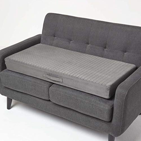 Homescapes Feste Sofa-Auflage 100x50 cm grau, 10 cm hohes Sitzkissen Velours, Sitzerhöhung orthopädischer Schaumstoff