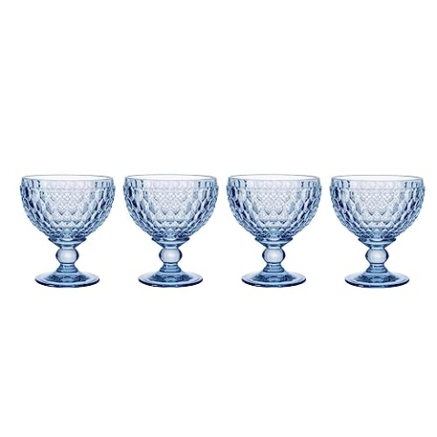 Villeroy & Boch Sektschalen Boston Coloured, 4er Set, Blue, 398 ml, Farbige Dessertschalen mit Facettenmuster, Kristallglas, Spülmaschinengeeignet
