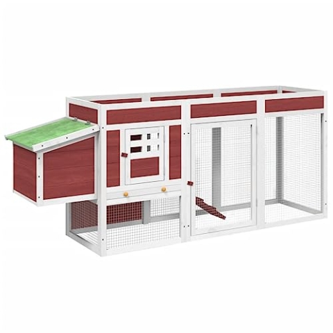 vidaXL Hühnerstall, Hühnerhaus mit Nistkasten Rampe, Hühnerkäfig Hühnergehege mit wasserfestem Dach, Kleintierstall für Kaninchen Enten Gänse, Mokka Massivholz Kiefer