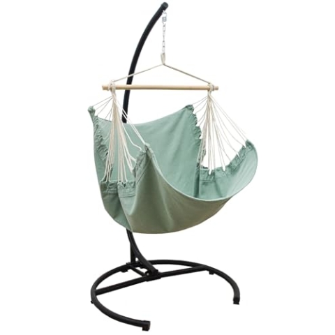 AMANKA Hängesessel mit Gestell Outdoor - 210cm Ständer mit XL Relaxsessel - Gartenschaukel für Erwachsene - Gartensessel Balkonmöbel Schaukelstuhl Swing Chair Garten-Hängesessel Balkon Schaukelsessel