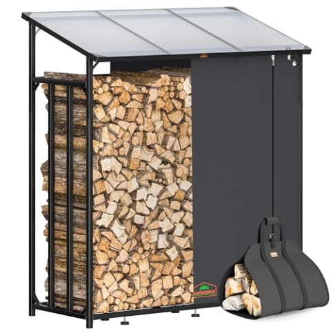 Gardebruk® Kaminholzregal Außen Stahl XXL Schwarz mit Dach Abdeckung Holzunterstand Holzlager Regal inkl. Tragetasche Holzregal Holzstapelhilfe