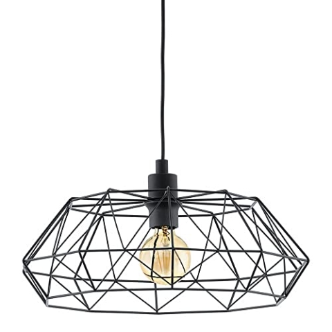 EGLO Pendellampe Carlton 2, 1 flammige Vintage Pendelleuchte, Retro Hängelampe aus Stahl, Farbe: Schwarz, Fassung: E27