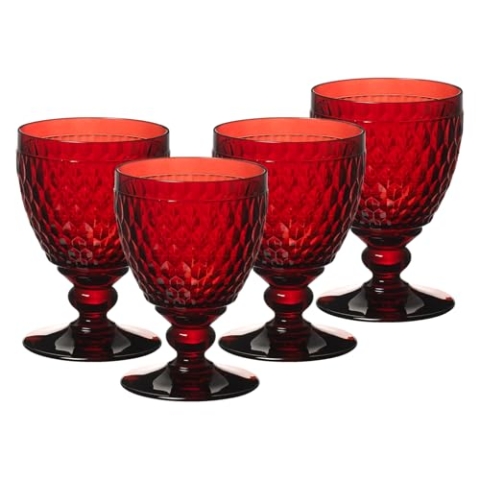 Villeroy & Boch Boston Coloured Wassergläser Red 4er Set, 400 ml, Farbige Trinkgläser mit Facettenmuster, Kristallglas für Softdrinks, Spülmaschinengeeignet, Rot