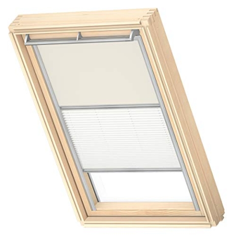 VELUX Original Dachfenster Duo Verdunkelungsrollo für M04, Hellbeige, mit Grauer Führungsschiene