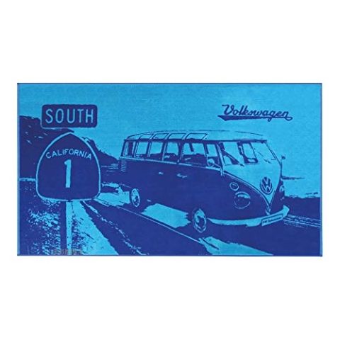 BRISA VW Collection - Volkswagen Strand-Bade-Sauna-Tuch-Liegetuch im T1 Bulli Bus Design (Highway/Blau)
