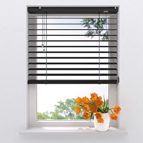 Radeco® Aluminium Jalousie 140 x 180 cm Schwarz 50mm lamellen, Größen von 60 bis 240 Breite, alu Jalousie, lamellenrollo, jalousien, Fenster jalousien innen, Jalousie Aluminium