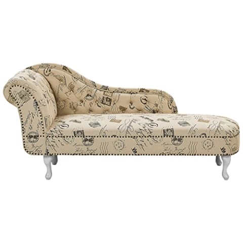 Beliani Retro Chaiselongue linksseitig beige Polyester Druckstoff Nimes