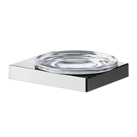 KEUCO Seifenschale aus Metall Chrom glänzend, Kristall-Glas klar, für Badezimmer Dusche Küche, Wandmontage, Seifenablage, Seifenhalter, Edition 90 Square