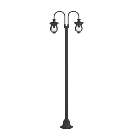 Lindby Mastleuchte außen (Laterne) 'Farley' (spritzwassergeschützt) (Retro, Vintage, Antik) in Schwarz aus Metall (2 flammig, E27) - Kandelaber, Außenleuchte