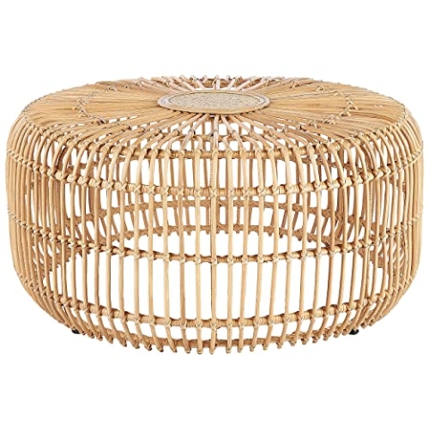 Garten Beistelltisch Rattan natürlich beige rund ⌀ 85 cm niedrig Boho Randazzo