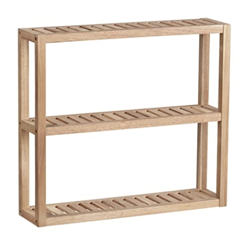 WENKO Wandregal Mod. Acina Badezimmerregal Akazienholz FSC zertifiziert vielseitig für Küche Bad Wohnzimmer Flur 3 Ebenen für Bücher Deko skandinavisches Design Naturholz Möbel 60 x 54 x 15 cm natur