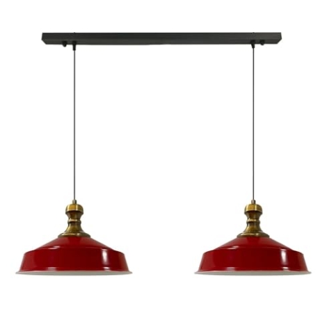bamyum Asletl-Knob Pendelleuchte Esstisch Rot 2 Flammig Metall 40cm, Hängelampe Esstisch Wohnzimmer, Hängelampe Industrial Vintage, Küchenlampe Vintage, Pendelleuchte Rot