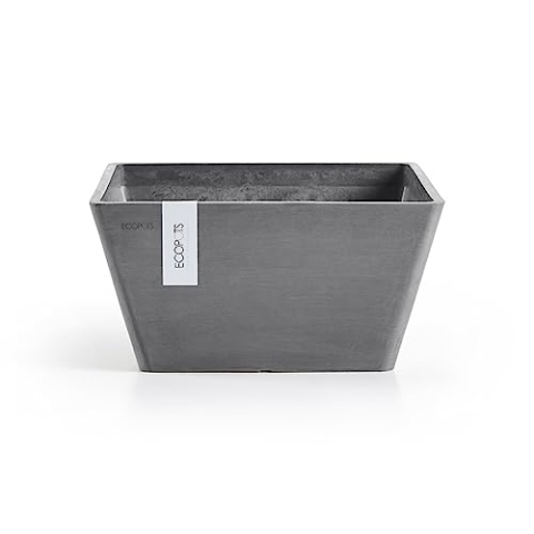 Ecopots Blumentopf Berlin Grau - 41 x 41 cm quadratisch - Pflanzentopf aus Recycling Kunststoff - Übertopf modern für Indoor und Outdoor zB f Kräuter