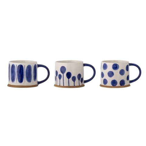 Bloomingville CREATIVE COLLECTION Linora Becher, Tasse, Blue, Steingut, T11xH8,5 cm, 3er-Set, 450 ml