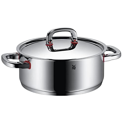 WMF Premium One Kochtopf groß 24cm, Bratentopf Induktion 4,1l, Metalldeckel mit Dampföffnung, Cromargan Edelstahl poliert, Innenskalierung