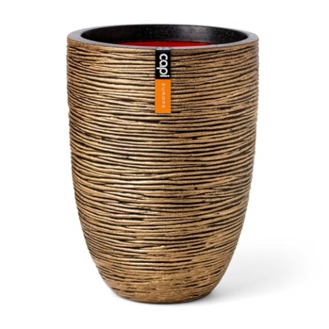 Capi Europe - Gefäß elegant niedrig Rib NL - 46x58 - Gold - Öffnung Ø38 - Blumentopf für den Innen- und Außeneinsatz - Bruchsicher - 100% recycelbar - KBGR783