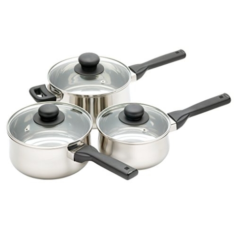 KitchenCraft Jury Stielkasserolen-Set, 3-teilig, Silber, 12 x 17 x 22 cm