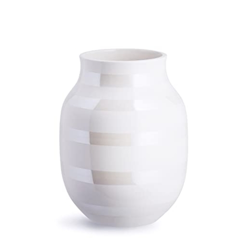 Kähler Vase H20 cm Omaggio Originaldesign mit handgemalte Streifen, Weiss