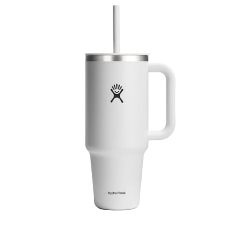 HYDRO FLASK - Travel Tumbler - Thermobecher 1180 ml (40 Oz) mit verschließbarem Press-In-Strohhalmdeckel - Edelstahl - Doppelwandige Vakuumisolierung - Spritzwassergeschützter Deckel - White