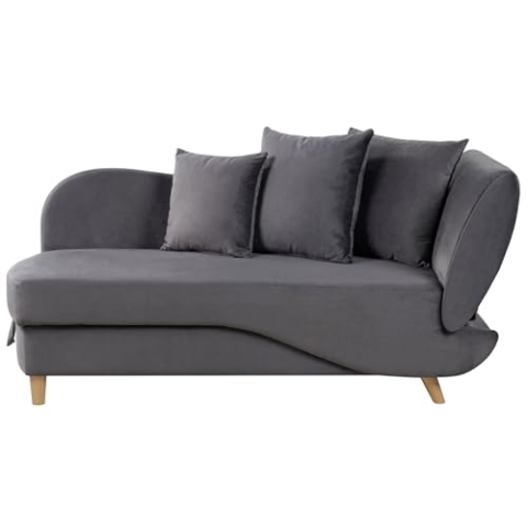 Chaiselongue Samtstoff grau rechtsseitig mit Stauraum Kissen modern Meri II