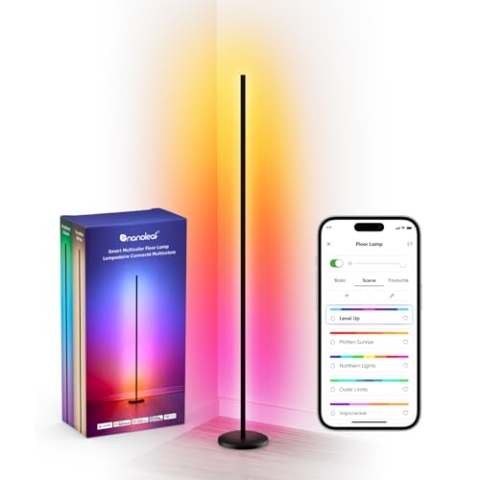 Nanoleaf Matter Smart Stehlampe Wohnzimmer, RGB IC LED Floor Lamp Dimmbar, Musik Sync, Dynamische Gradient Szenen, App & Sprachsteuerung (Funktion mit Alexa, Apple, Google), Schlafzimmer Gaming Deko