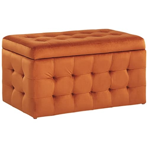 Hocker mit Stauraum Deckel Samt orange Bettbank Truhe Fußhocker Modern Michigan