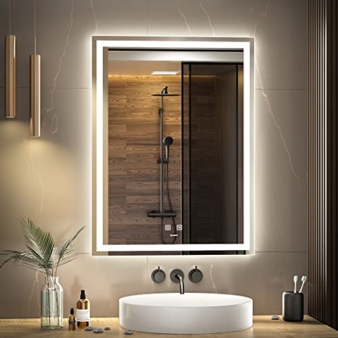 GANPE LED Bathroom Mirror, Makeup Vanity Mirror Wall Mounted, 6500K High Lumen LED, Anti Fog, IP44 Waterproof + Vertical and Horizontal (80 x 60 cm)