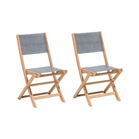 Gartenstuhlset 2er Set Akazienholz Hellbraun Bespannung grau klappbar Cesana