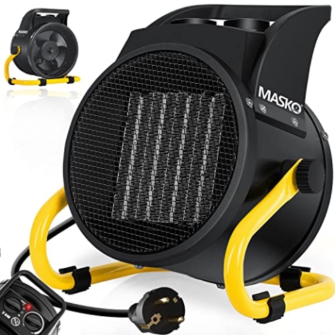 MASKO® Elektroheizer Heizlüfter Bauheizer 2KW Keramik Heizstrahler 2000 Watt Elektroheizgebläse elektrisch Heizgerät mit Thermostat mit 3 Heizstufen Elektroheizung Heizgebläse für Innen- Außeneinsatz