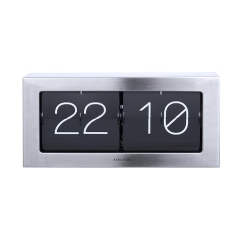 Karlsson Wand-/Tischuhr Boxed Flip - Gebürsteter Stahl - 37x17,5x9cm - Rechteck - Stahl - Standuhr - Tisch Uhr