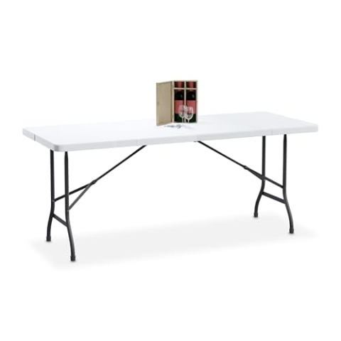 Relaxdays Gartentisch, klappbar, HBT: 72 x 180 x 74 cm, Kunststoff, Stahl, wetterfest, 8 Personen, Campingtisch, weiß