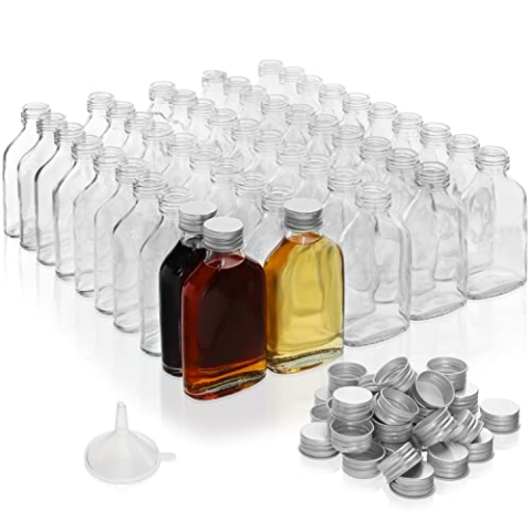 Belle Vous 100ml Kleine Flaschen zum Befüllen Silberkappen & Trichter (50 Stk.) Glas Leere Schraubverschluss Flaschen für Hochzeiten & Partys - Für Alkohol, Schnaps, Whisky, Shots & Spirituosen
