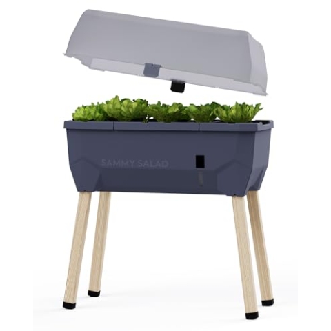 GUSTA GARDEN Sammy Salad Hochbeet Anthrazit - Hochbeet Balkon & Garten - Abnehmbare Haube & Bewässerungssystem - 15L Wassertank & 40L Erdvolumen