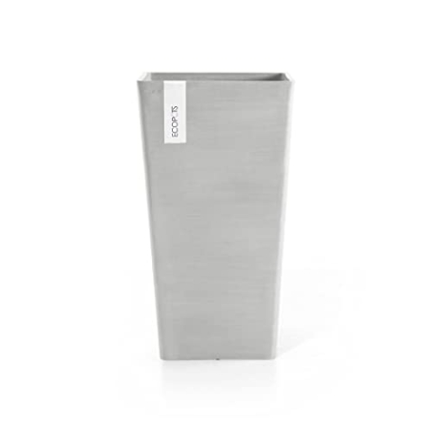 Ecopots Blumentopf Rotterdam Weiß Grau - 30 x 30 cm, 56 cm hoch - quadratisch groß - Pflanzentopf aus Recycling Kunststoff - Übertopf modern für Indoor und Outdoor
