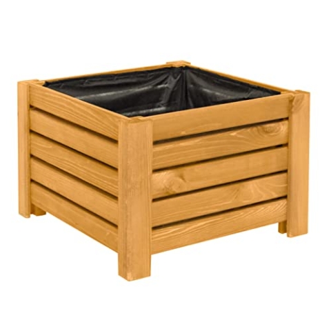 BOGATECO Pflanzkasten Pflanzkübel aus Holz | 30 x 38 cm | Eiche Braun | Blumen-Topf Perfekt für Garten, Terrasse & Balkon | Stabile und Robuste Konstruktion | Imprägniert | Mit Agro-Textil