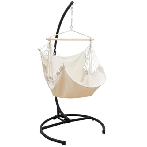AMANKA Hängesessel mit Gestell Outdoor - 210cm Ständer mit XL Relaxsessel - Gartenschaukel für Erwachsene - Gartensessel Balkonmöbel Schaukelstuhl Swing Chair Garten-Hängesessel Balkon Schaukelsessel
