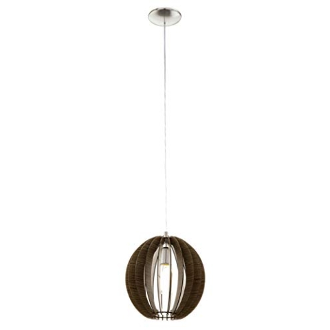 EGLO Pendelleuchte Cossano, 1 flammige Hängelampe Vintage, Hängeleuchte aus Stahl und Holz in Nickel-Matt, Dunkel-Braun, Esstischlampe, Wohnzimmerlampe hängend mit E27 Fassung, Ø 30 cm