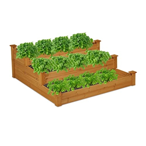 Relaxdays Hochbeet 3 Etagen, Stufenbeet HBT: 46 x 122 x 122 cm, Tannenholz, Pflanztreppe für Garten & Terrasse, Natur, Holz
