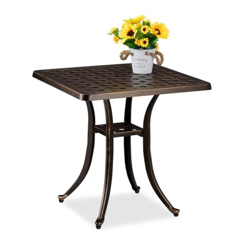 Relaxdays Gartentisch, antike Optik, wetterfest, Aluminiumguss, HxBxT: 53x54x54 cm, eckiger Balkontisch, schwarz/Bronze
