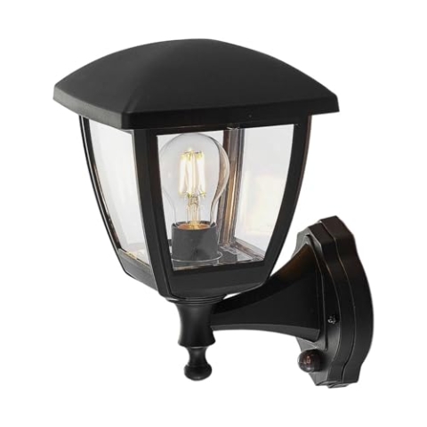 Lindby Wandleuchte außen Acelya mit Bewegungsmelder (spritzwassergeschützt (Modern) in Schwarz (1 flammig, E27) - Wandlampe für Außenwand/Hauswand Haus Terrasse und Balkon