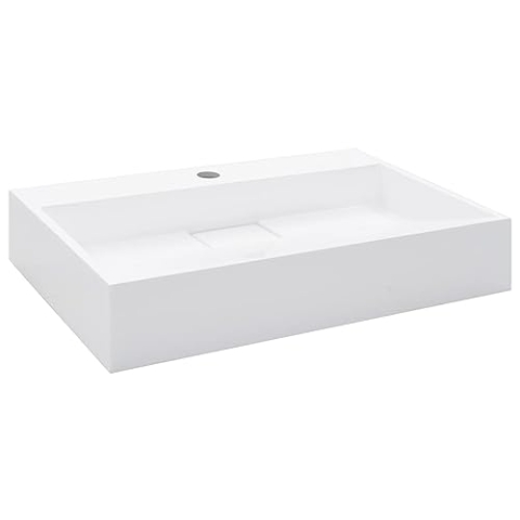 vidaXL Waschbecken mit Wasserhahnloch Waschtisch Waschschale Aufsatzwaschtisch Hängewaschbecken Hängewaschtisch 60x38x11 cm Mineralguss Gussmarmor Weiß